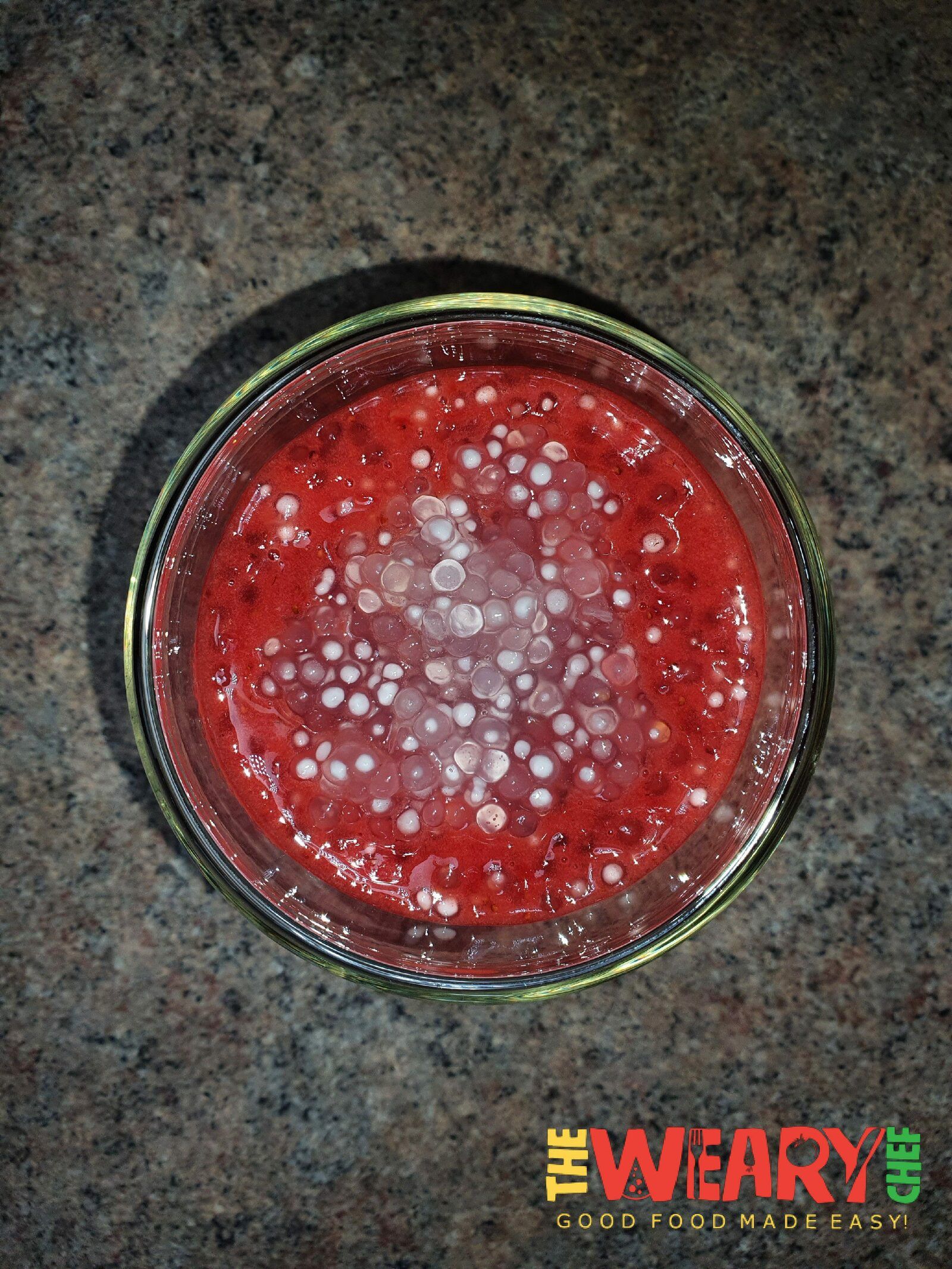 Tapioca Pearls and Strawberry Syrup