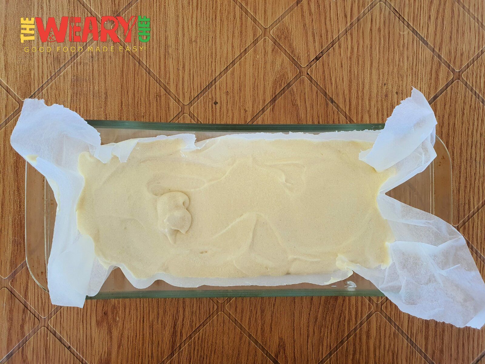 Transfer the cream cheese pound cake batter into the prepared pan