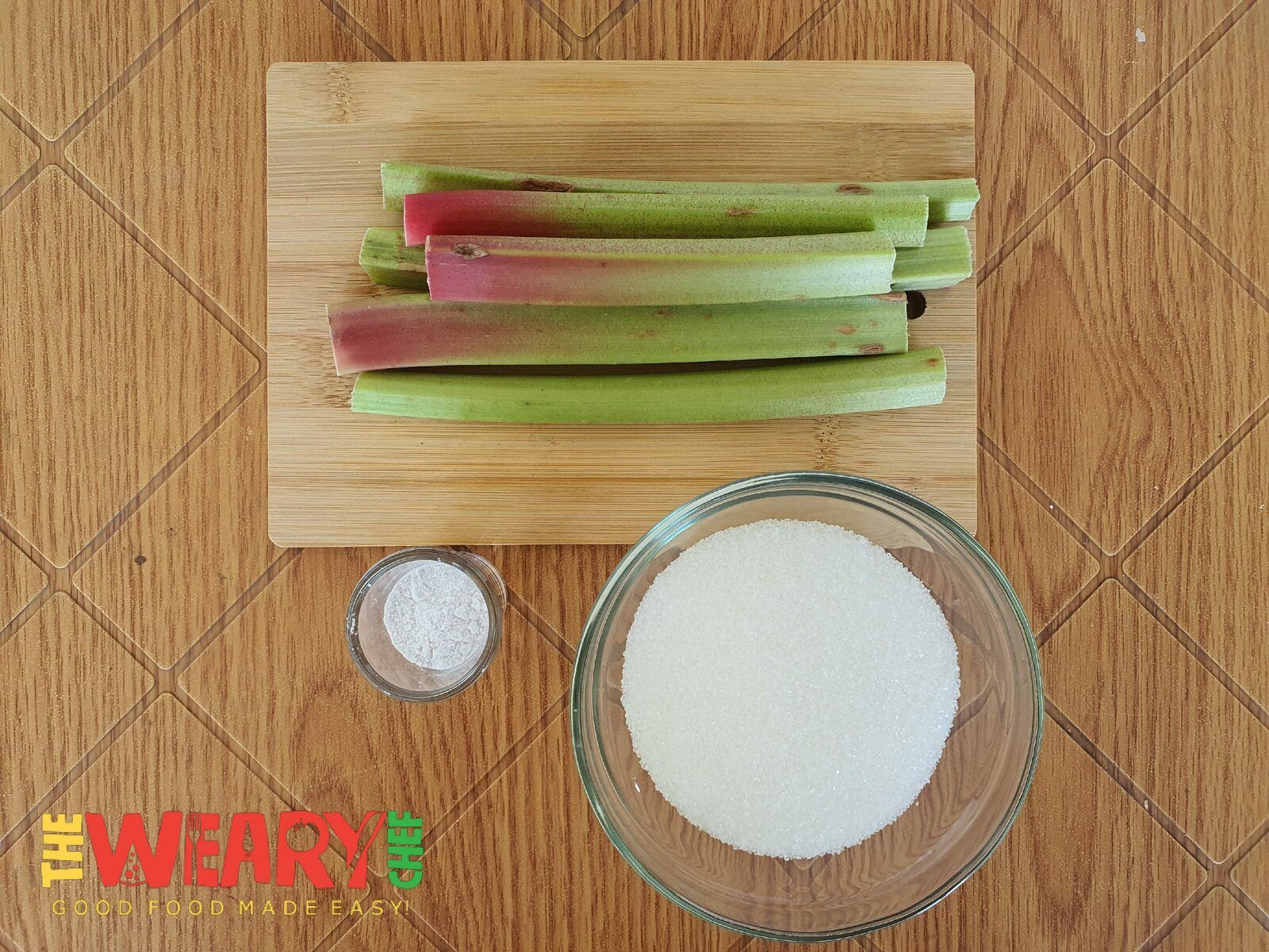Rhubarb, sugar, and jello