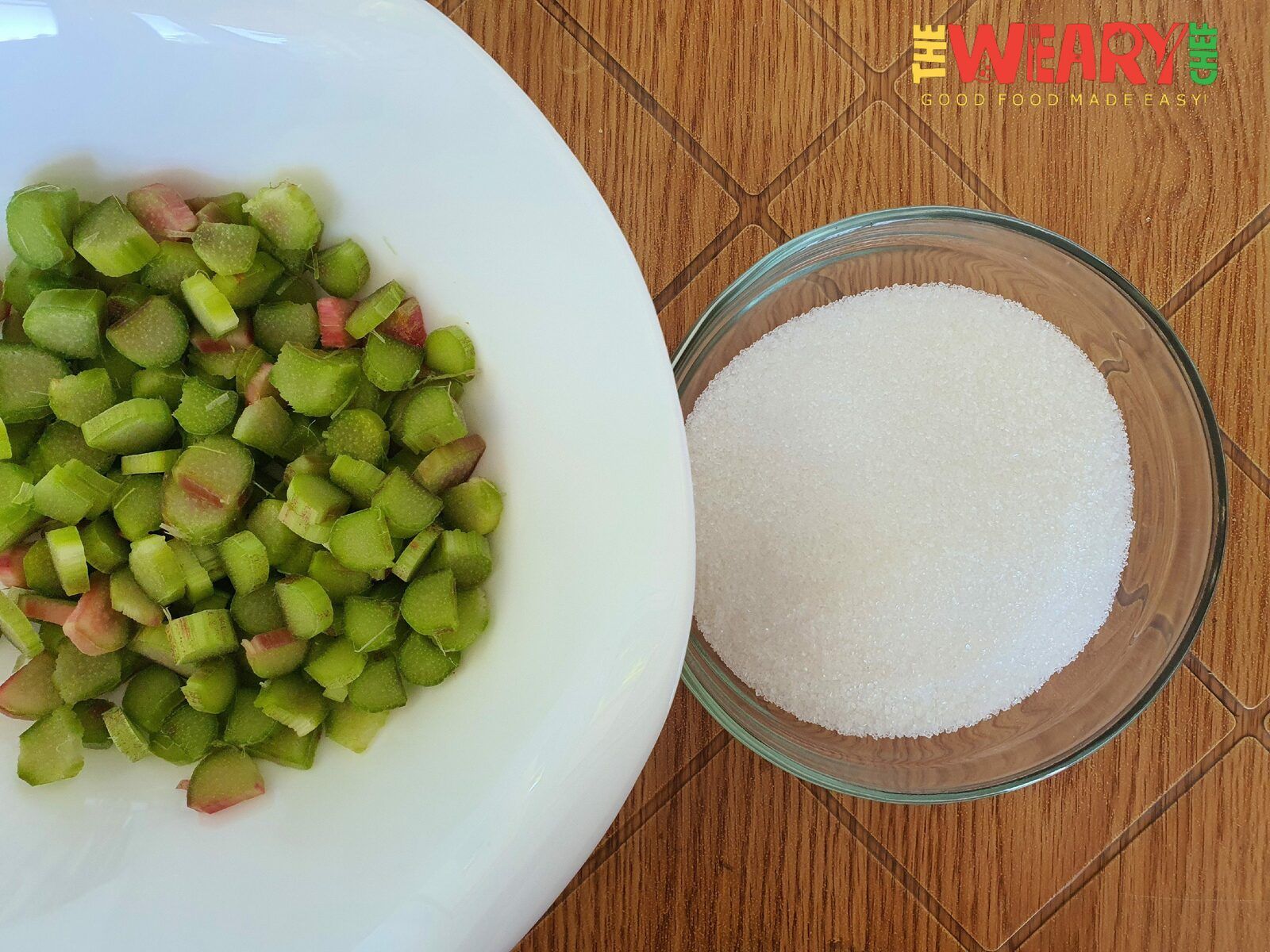 rhubarb pieces and sugar