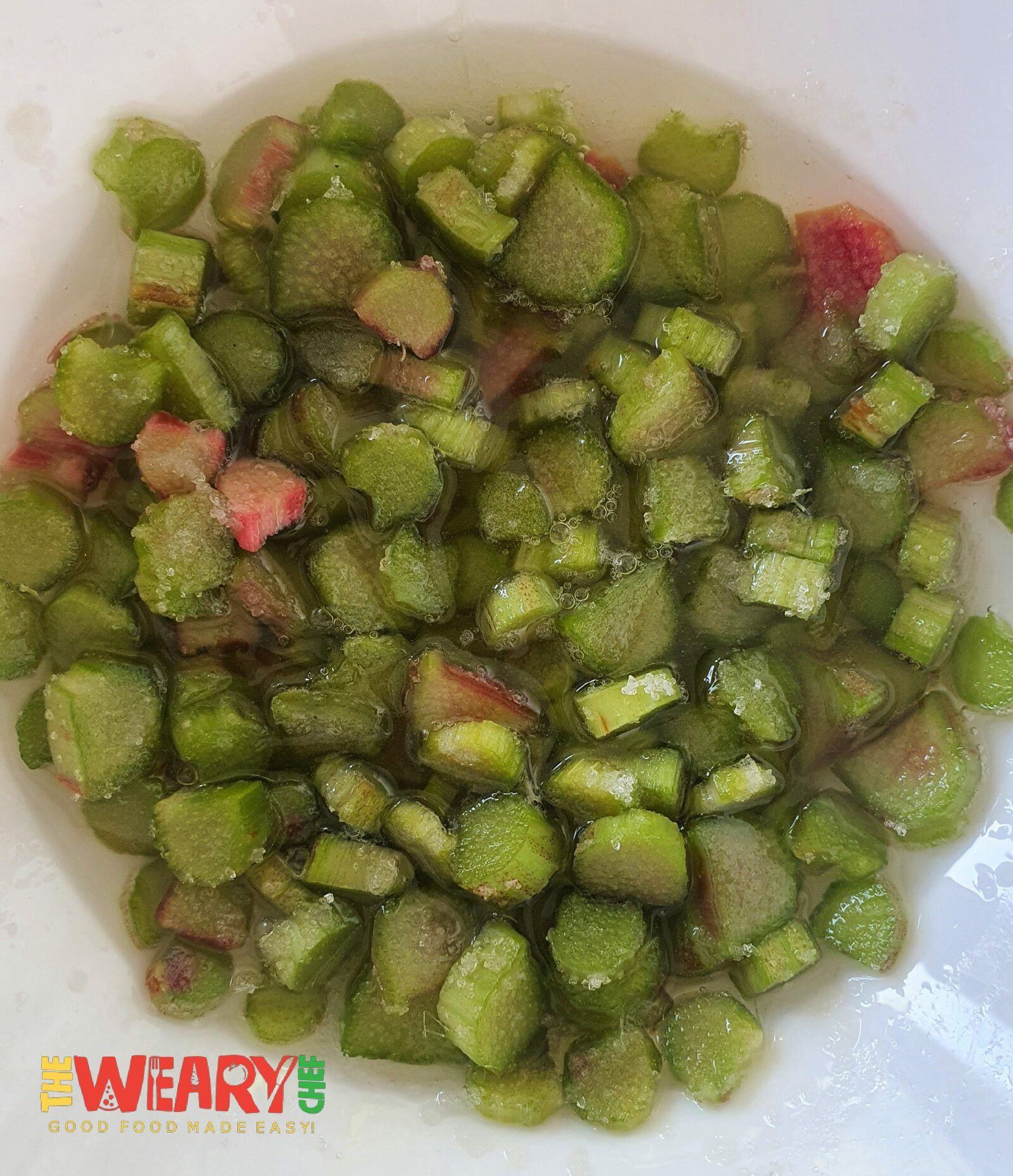 rhubarb in sugar syrup