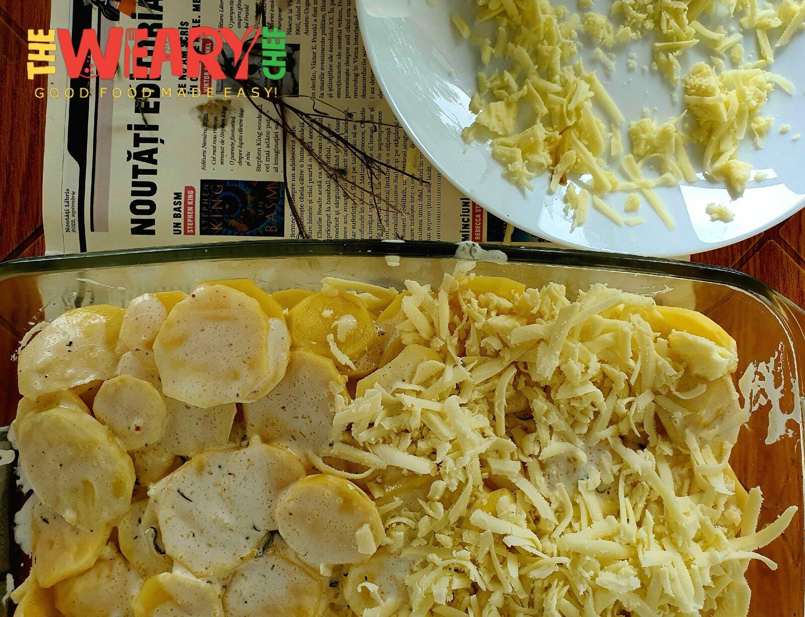 shredded cheese on potatoes