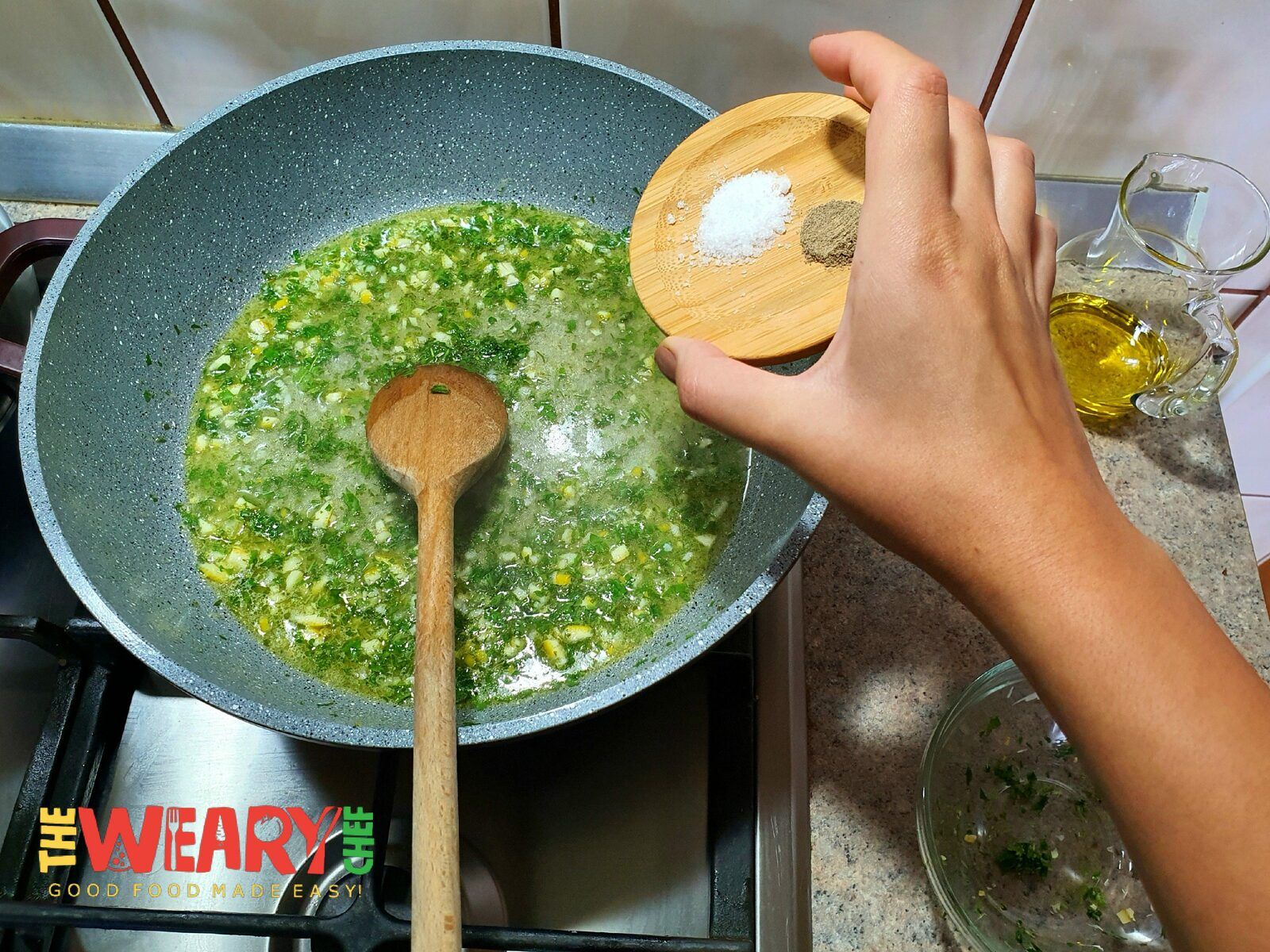adding salt and pepper