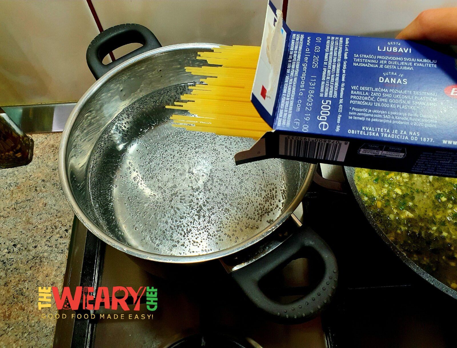 adding pasta in boiling water