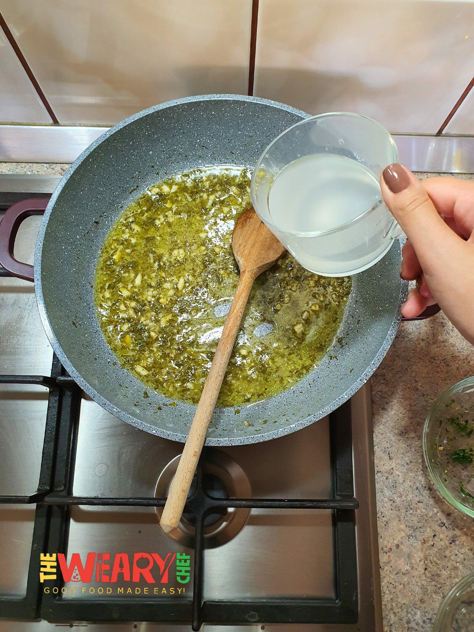 add pasta water in the sauce