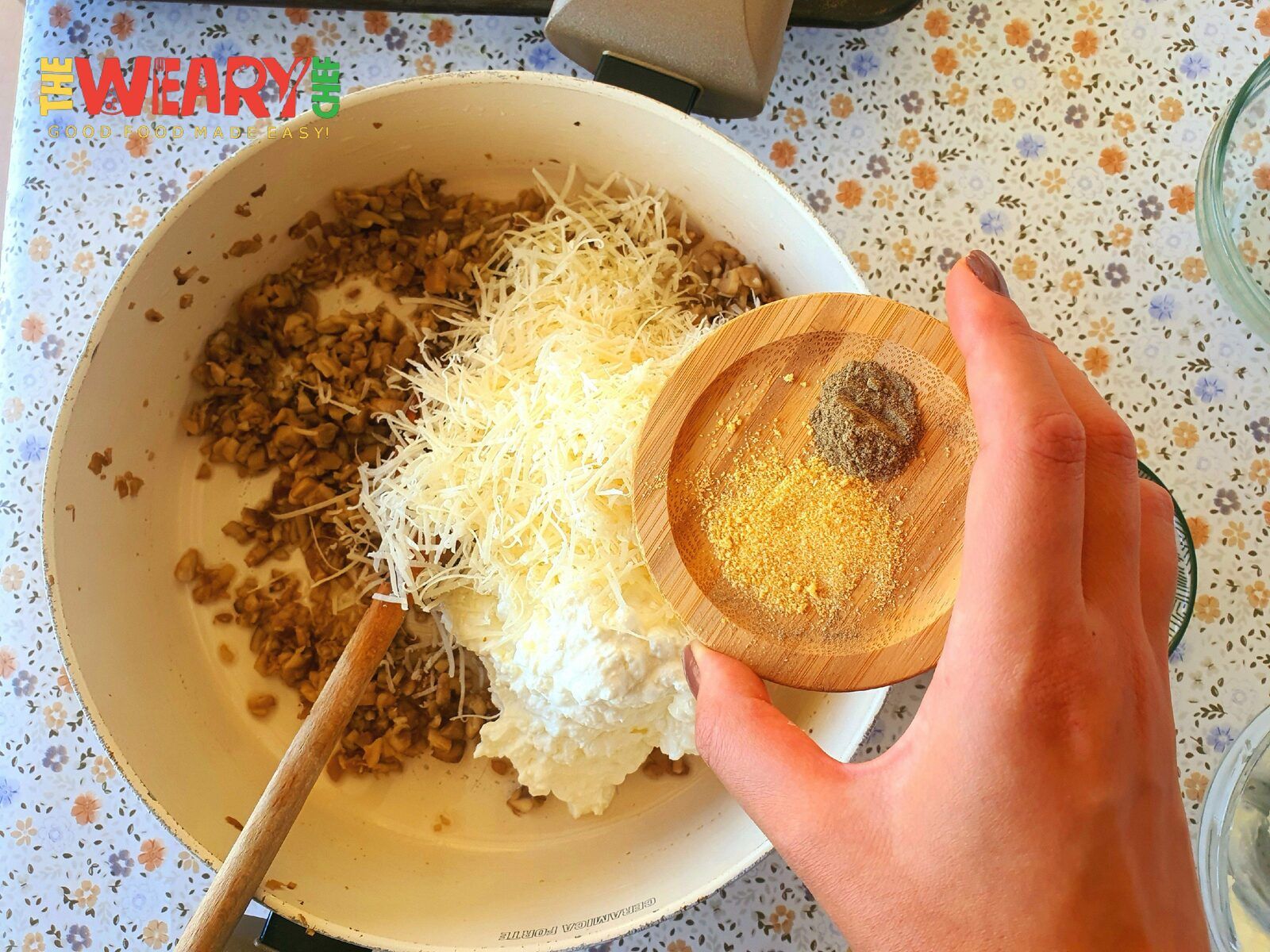 adding pepper and onion powder