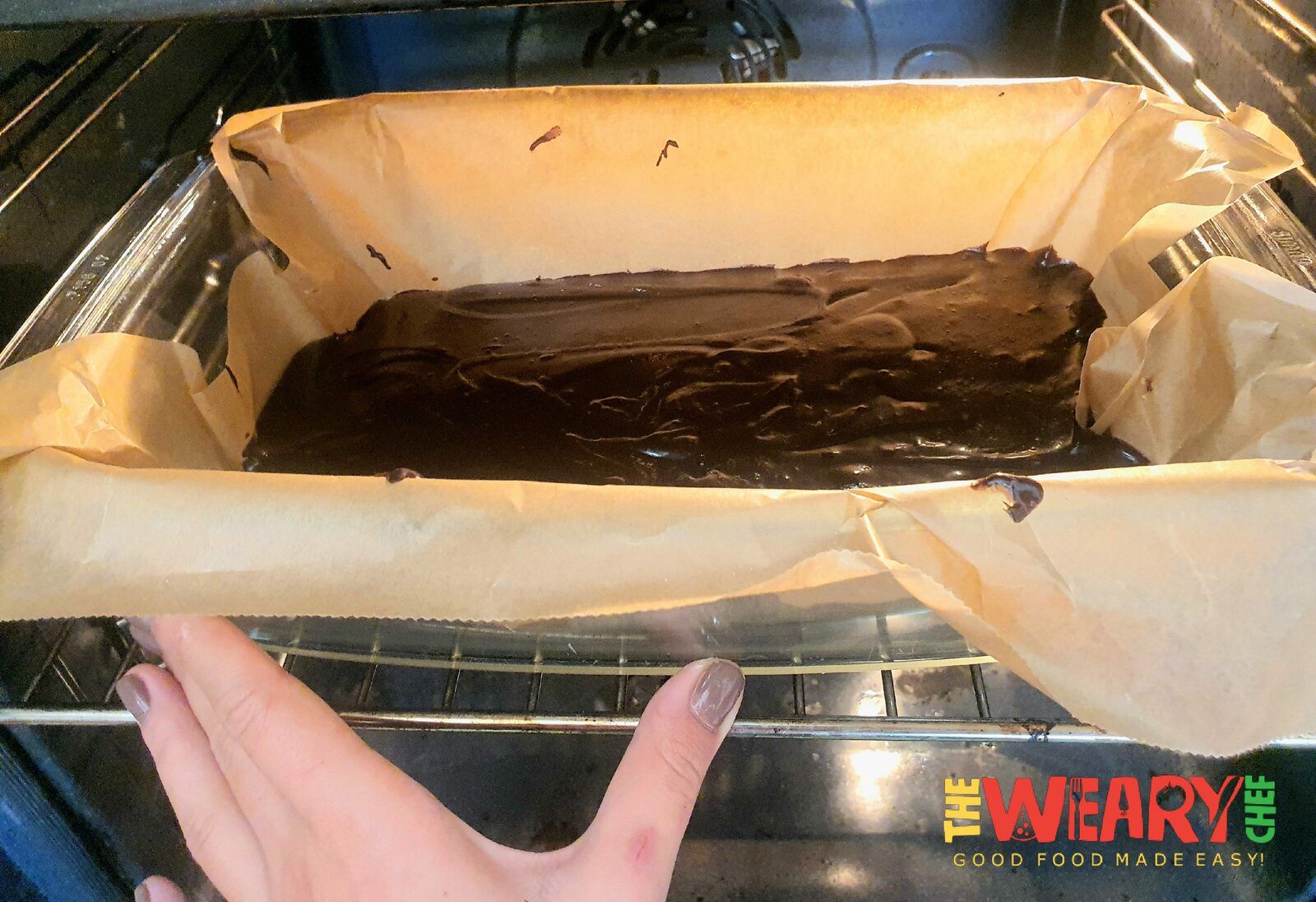 brownies mixture in oven