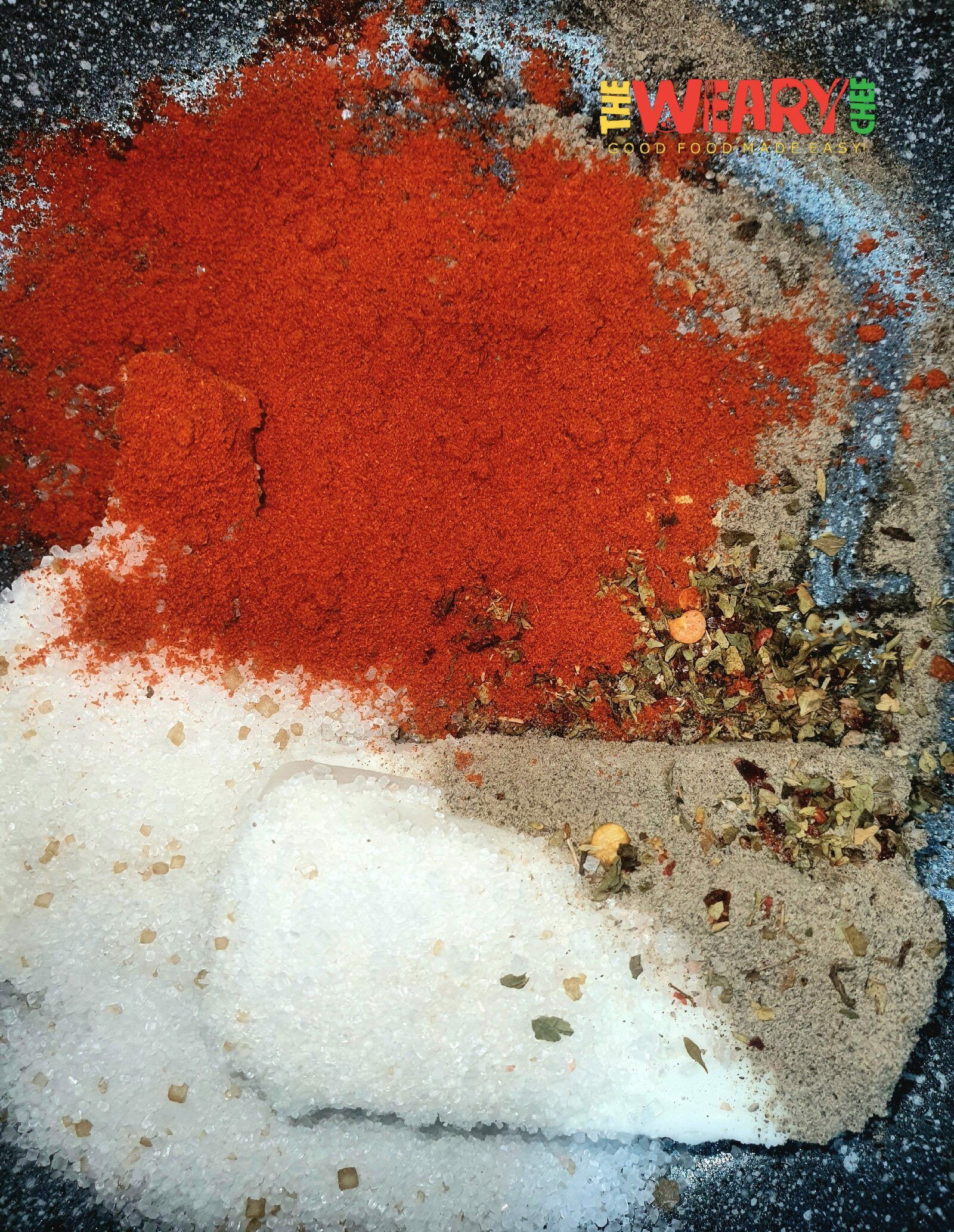 Mix together the chili rub, salt, pepper, sugar, and butter