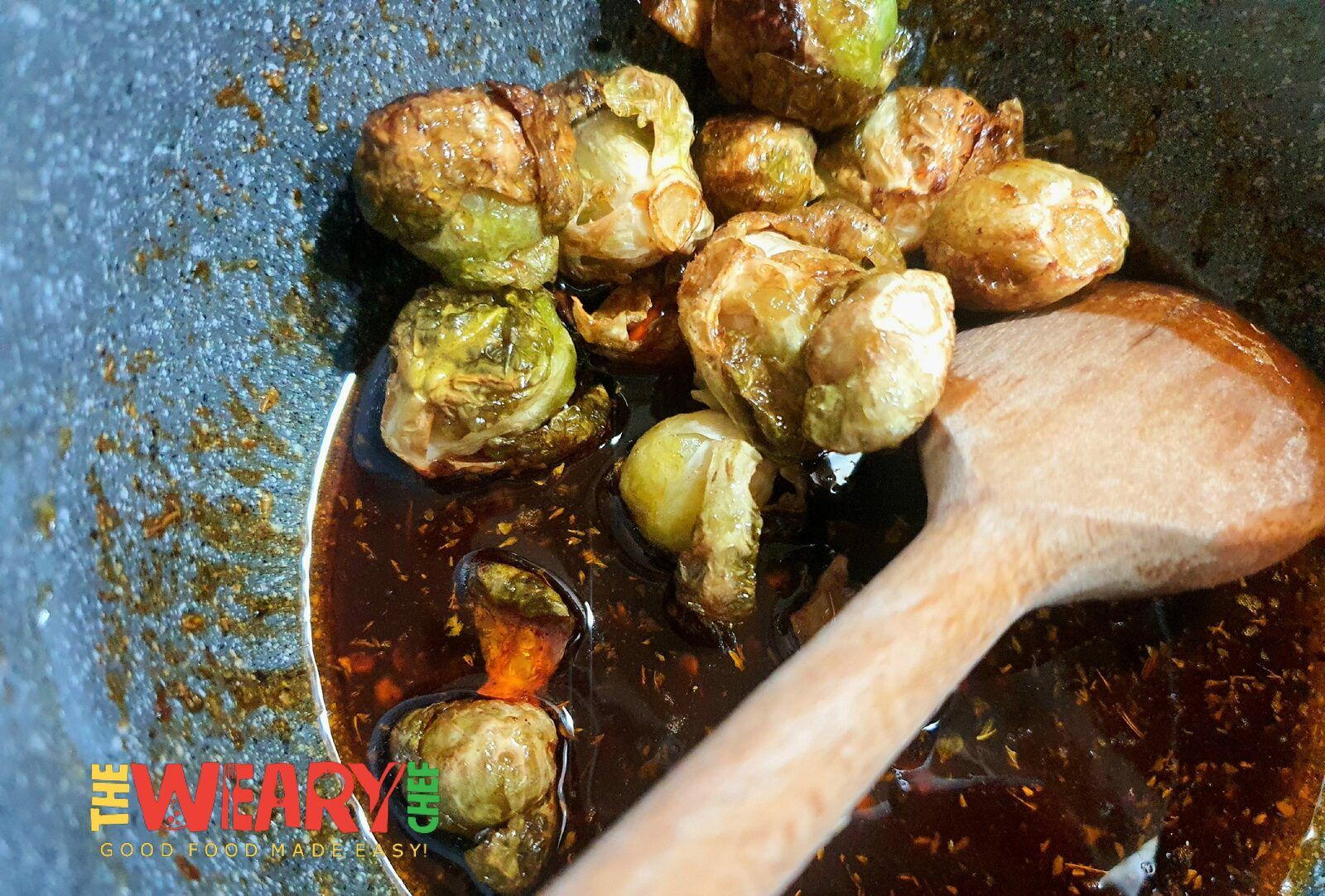 crispy brussel sprouts in sweet sauce