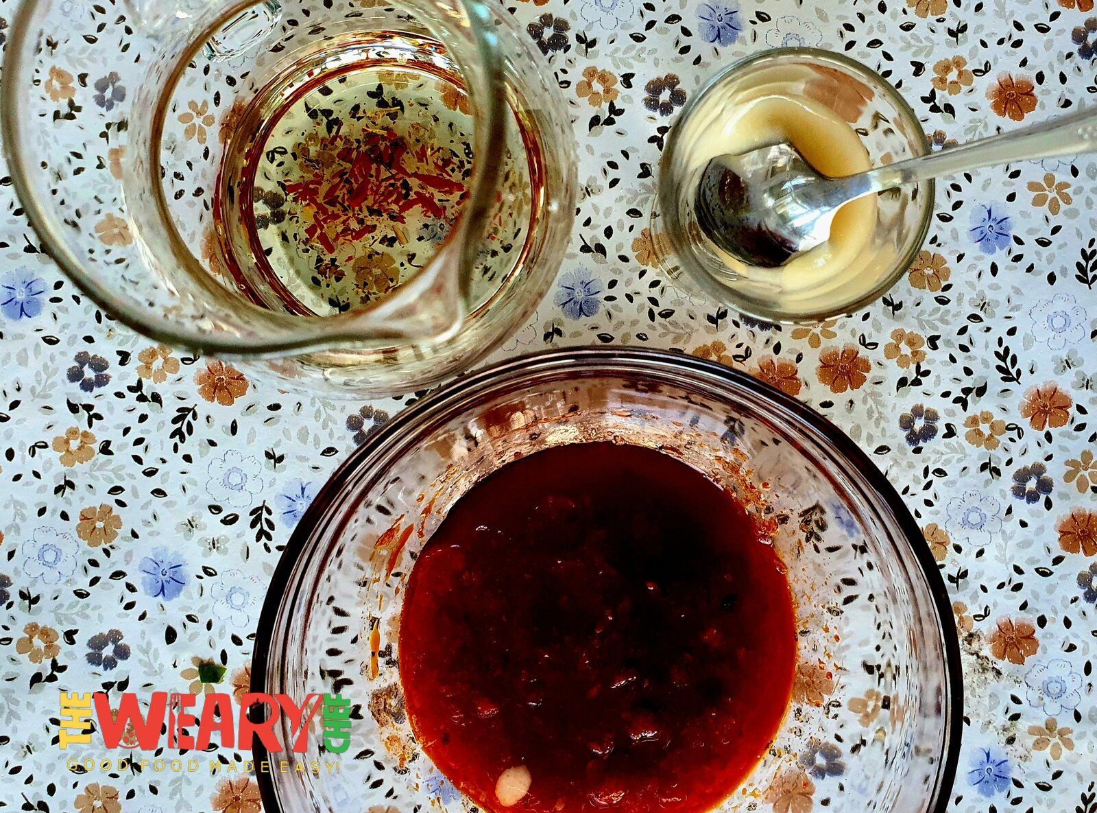 buffalo sauce, oil, and honey
