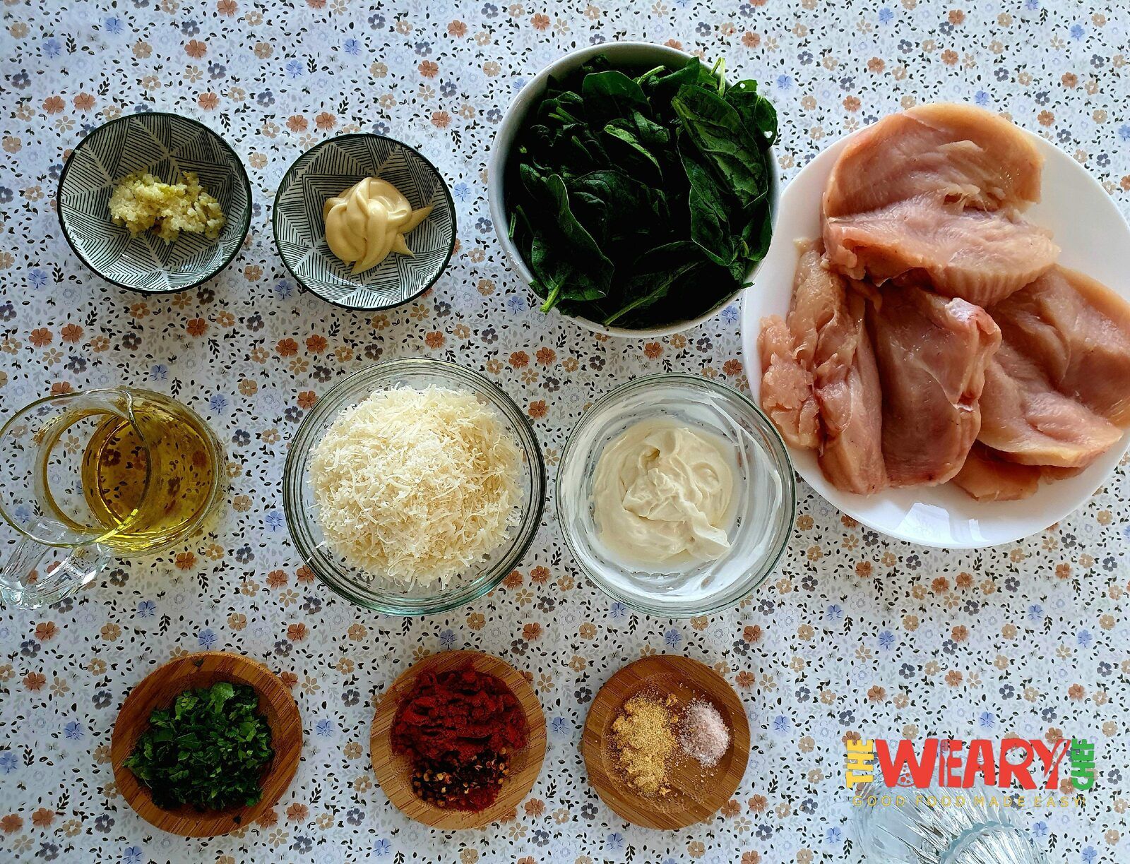 ingredient list for Spinach Stuffed Chicken Breasts 