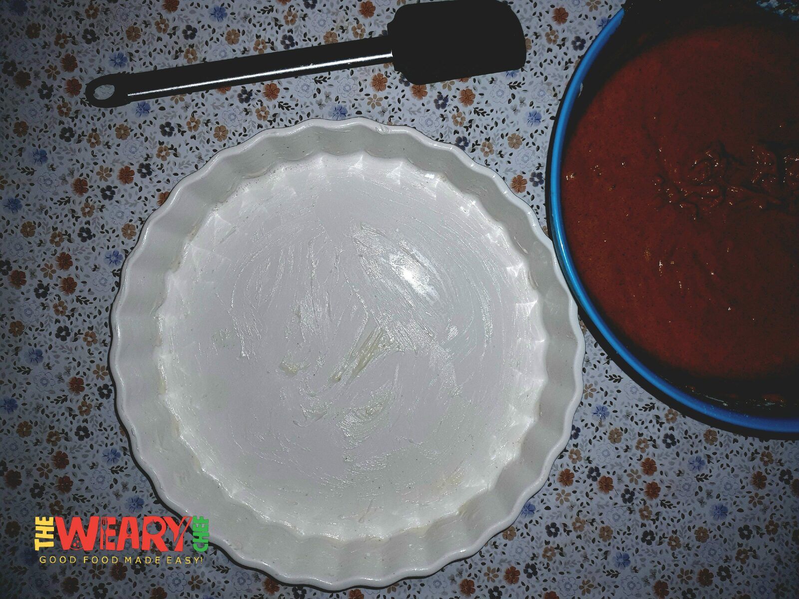 prepared baking dish and sweet potatoes filling