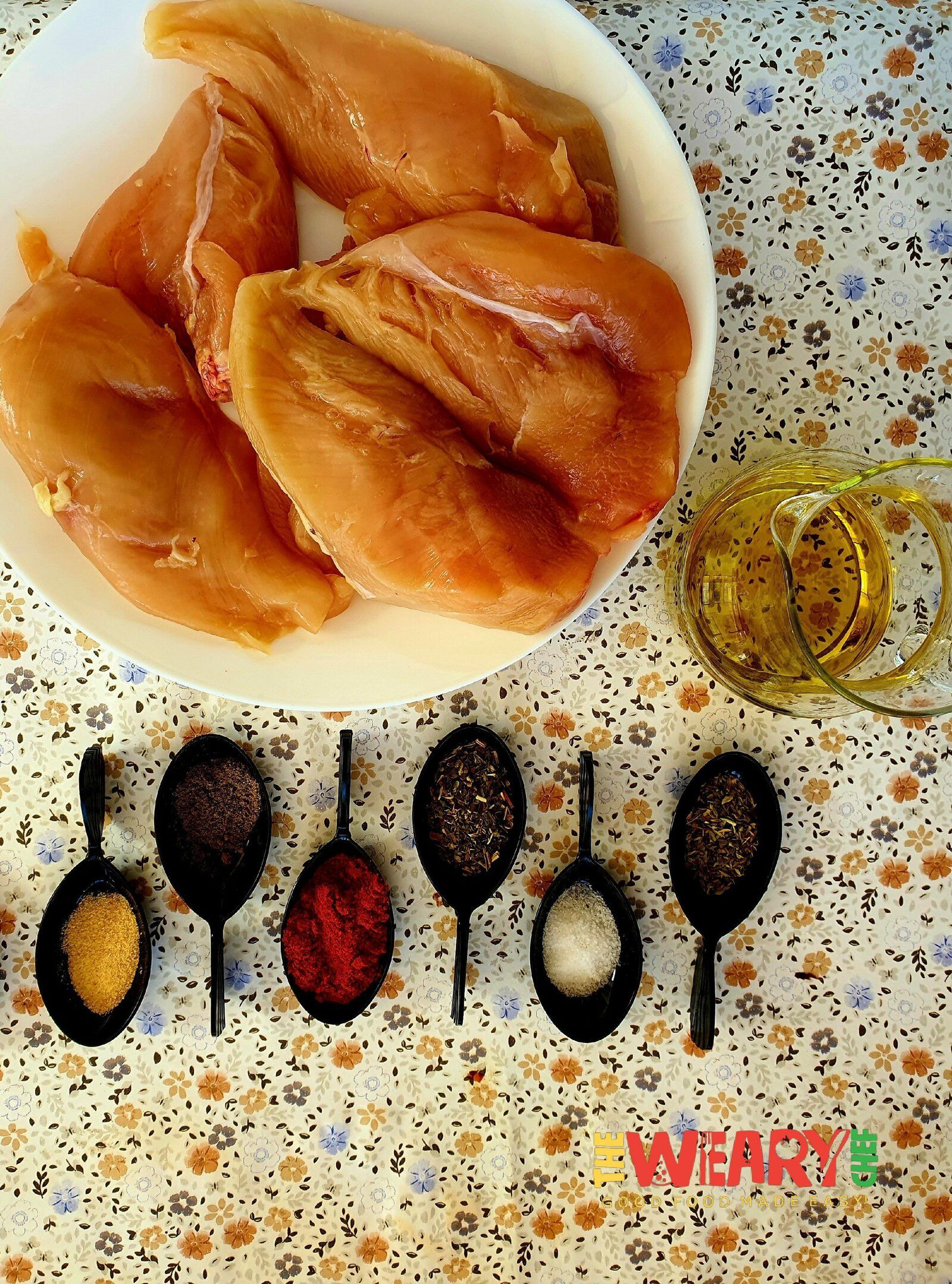 seasonings, chicken, and oil