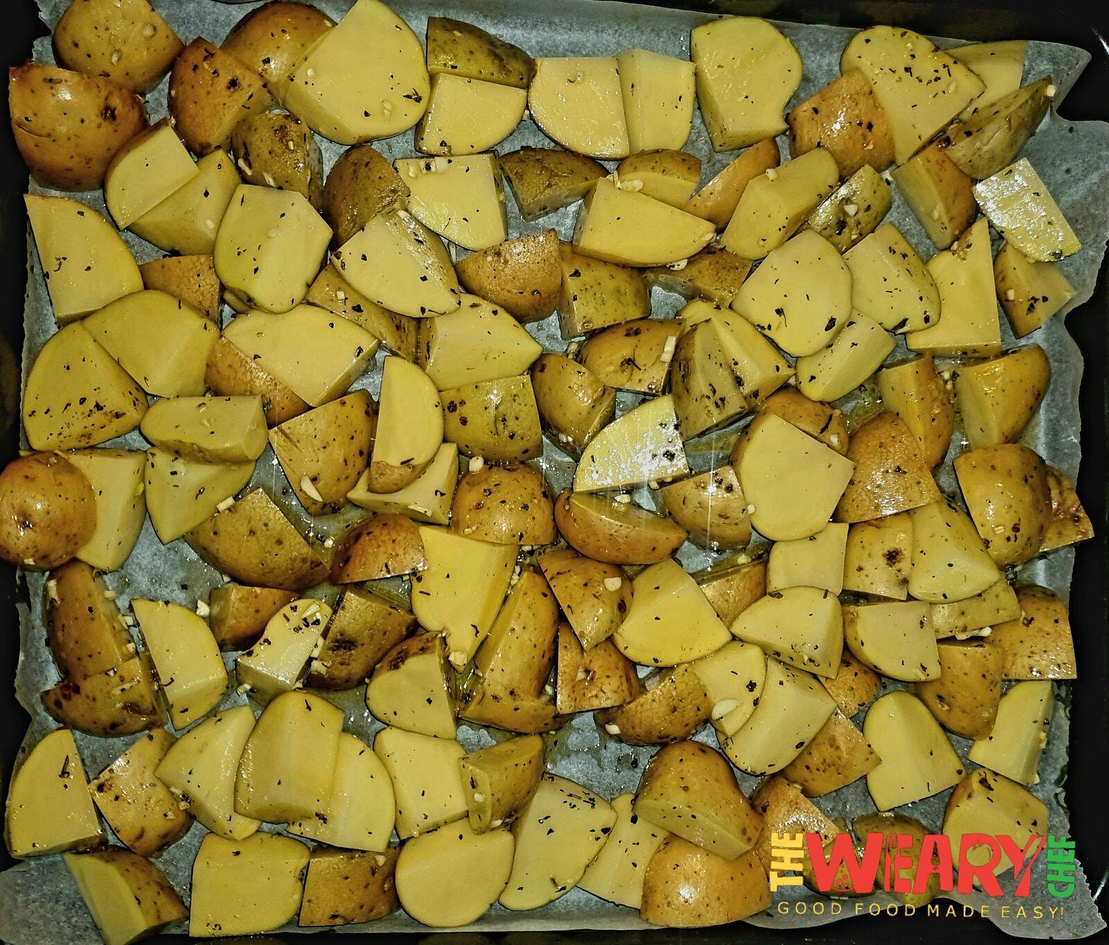 potatoes on baking pan