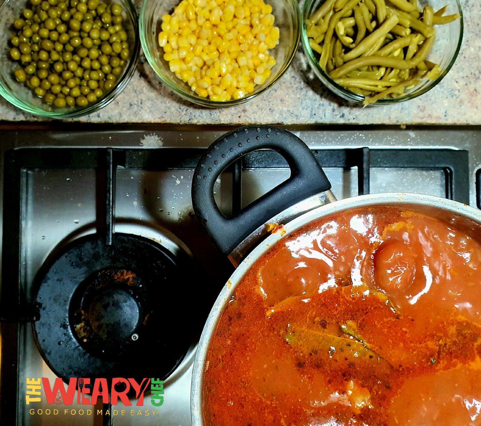green beans, peas, corn