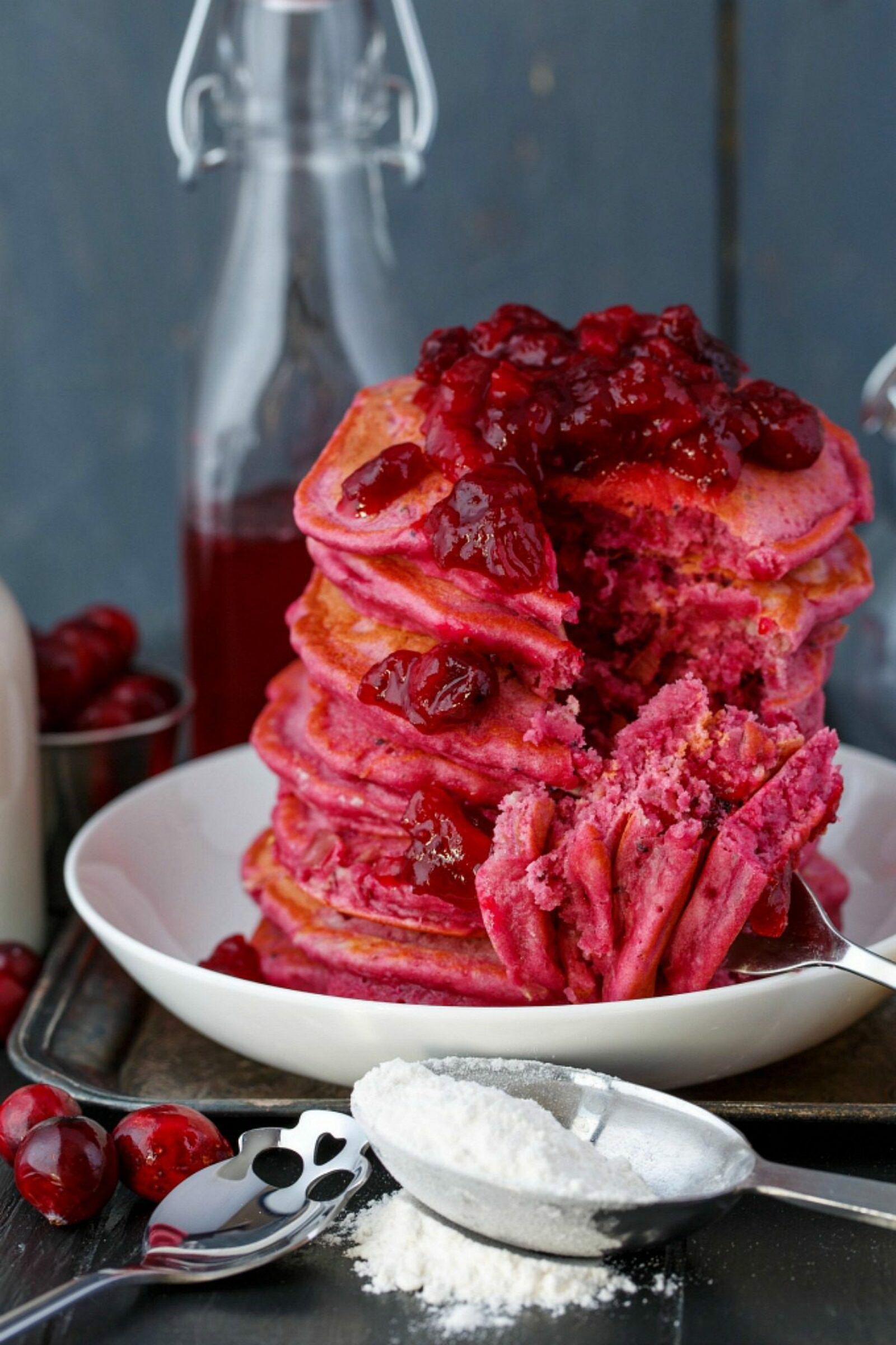 CRANBERRY PANCAKES WITH LEFTOVER CRANBERRY SAUCE
