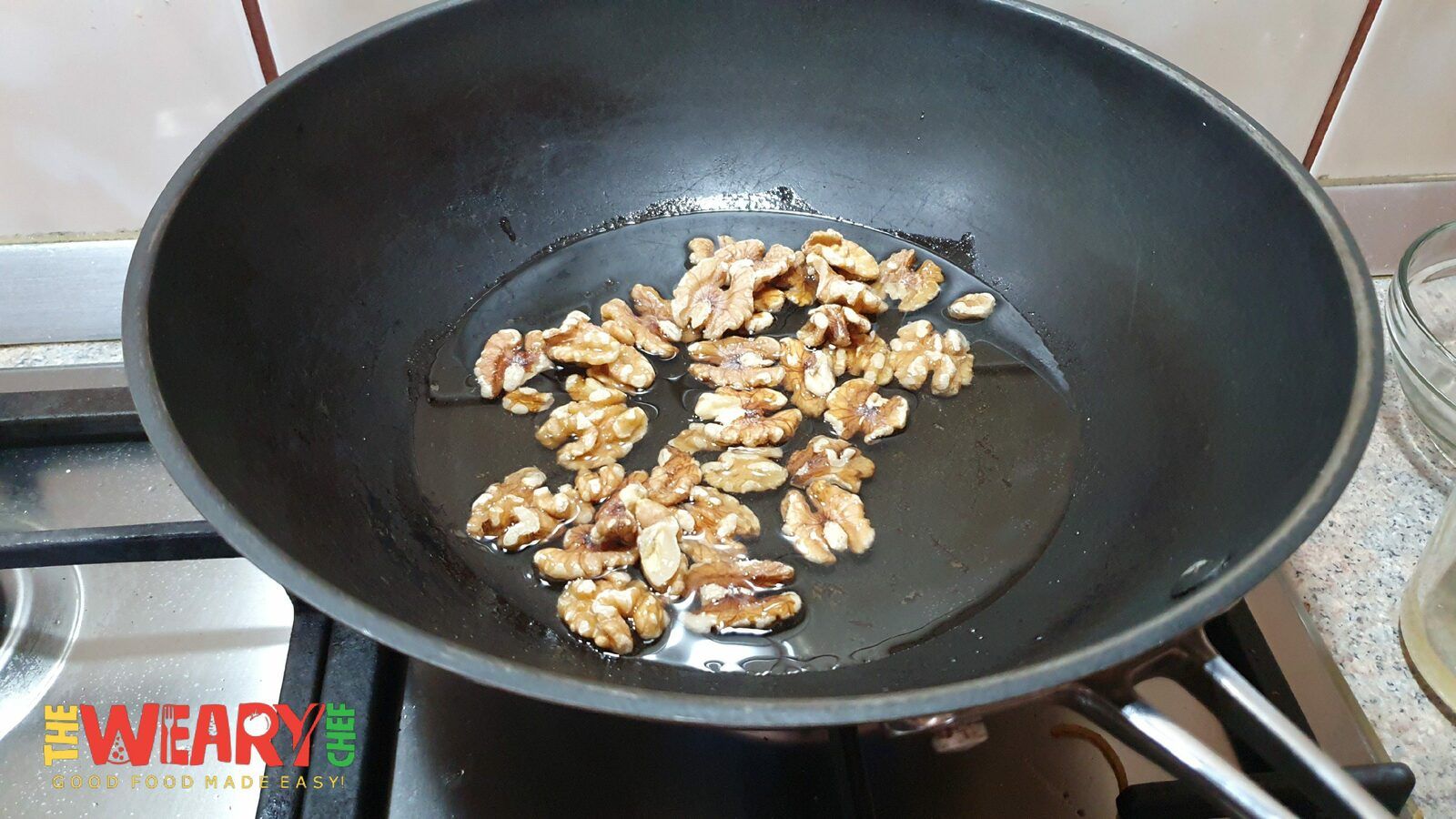 frying walnuts