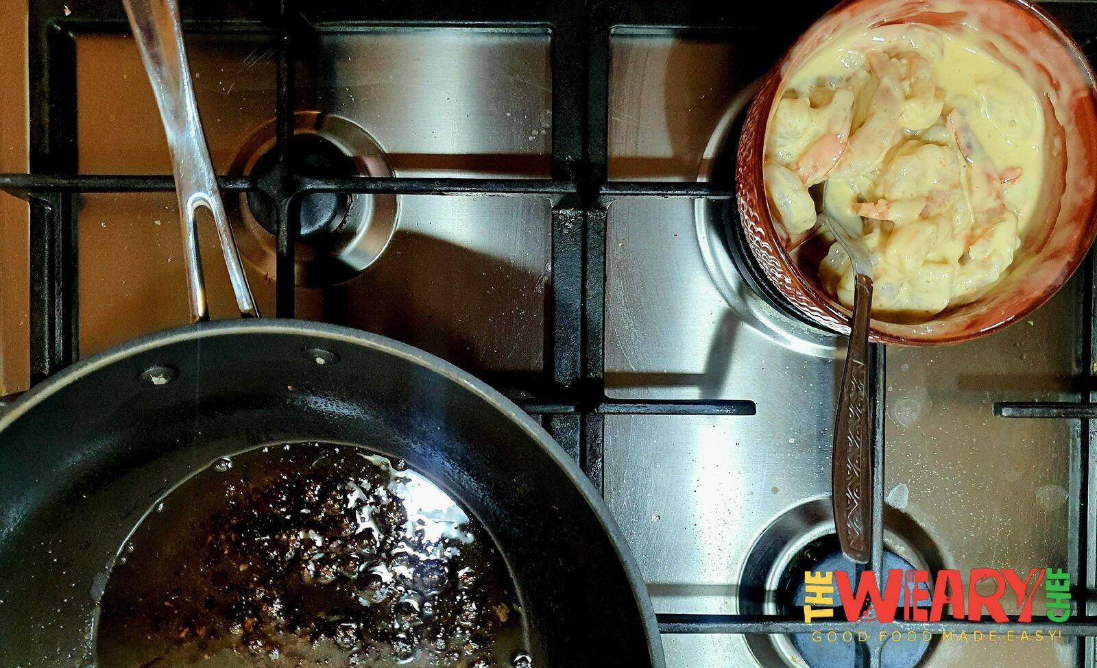 oil and shrimp in batter