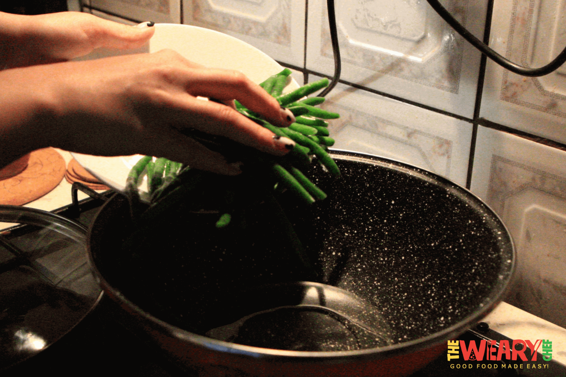green beans in wok
