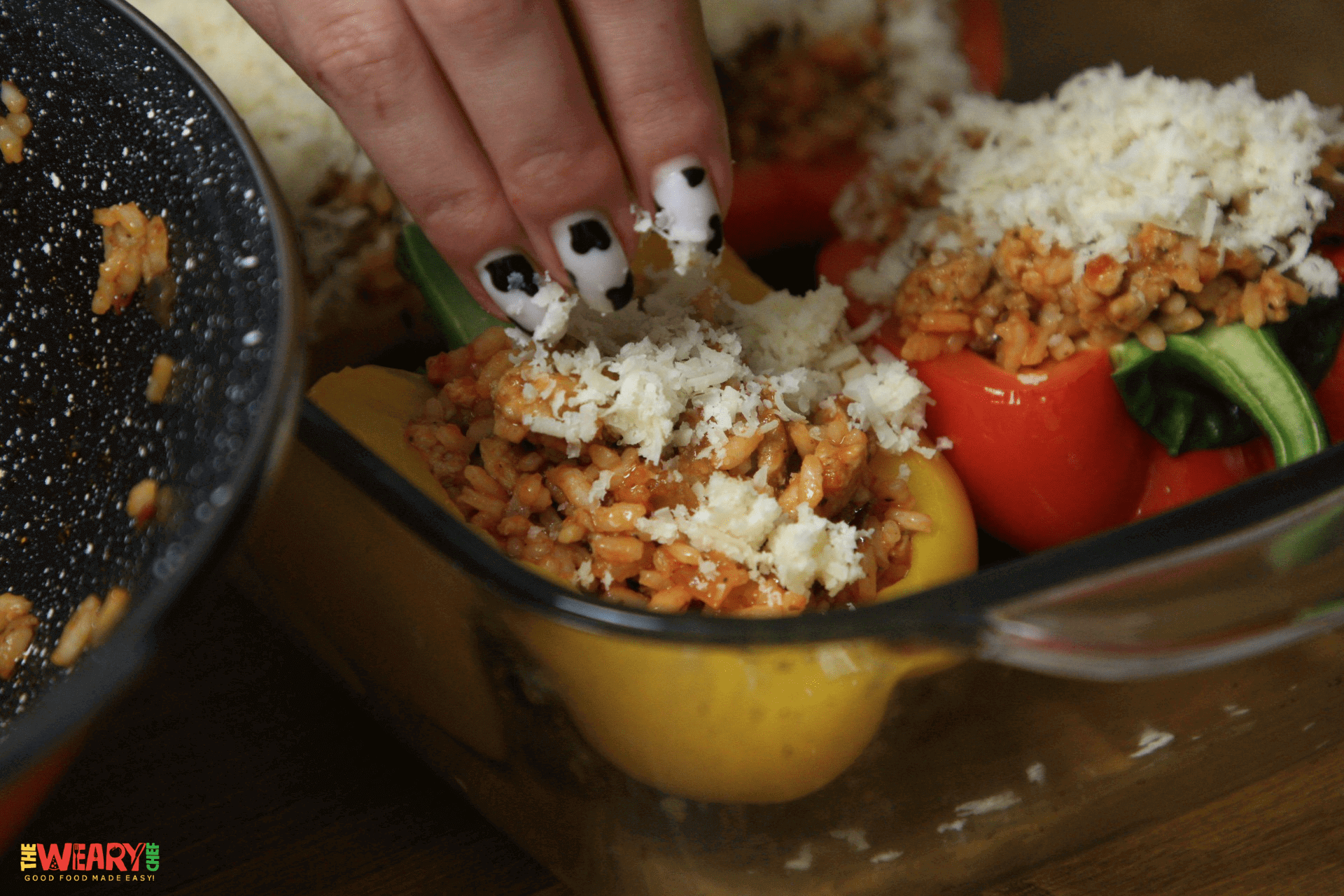 cheese on top of stuffed peppers