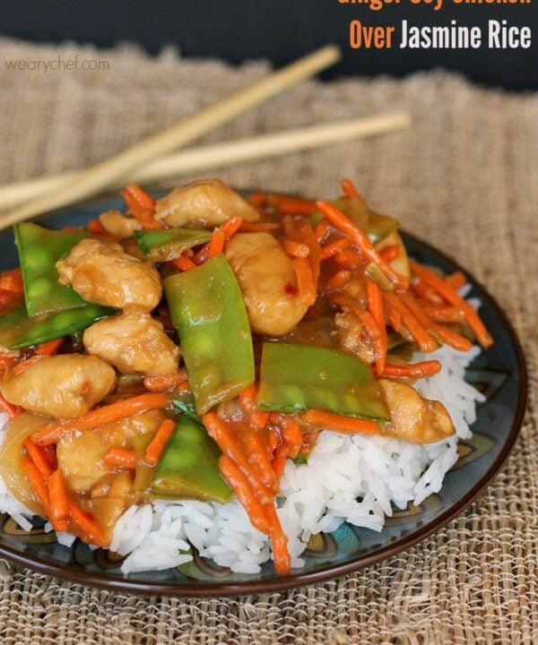 Ginger Soy Chicken over Jasmine Rice - Tasty dinner ready in 15 minutes! #successrice